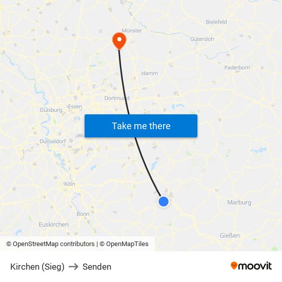 Kirchen (Sieg) to Senden map