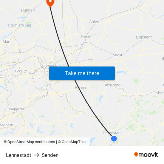 Lennestadt to Senden map