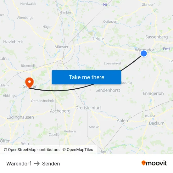 Warendorf to Senden map