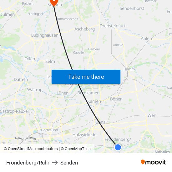 Fröndenberg/Ruhr to Senden map