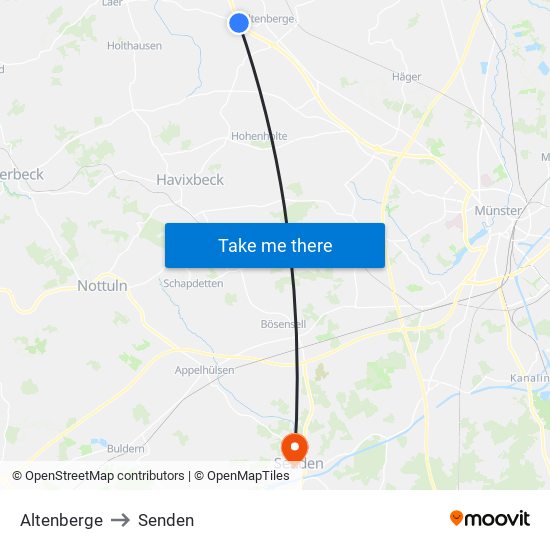 Altenberge to Senden map