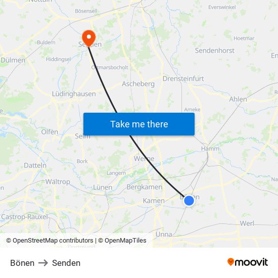 Bönen to Senden map