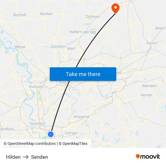 Hilden to Senden map