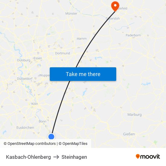 Kasbach-Ohlenberg to Steinhagen map