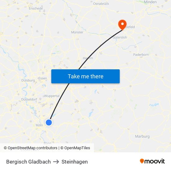 Bergisch Gladbach to Steinhagen map