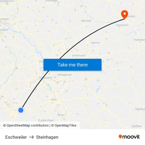 Eschweiler to Steinhagen map