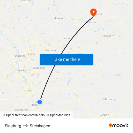 Siegburg to Steinhagen map