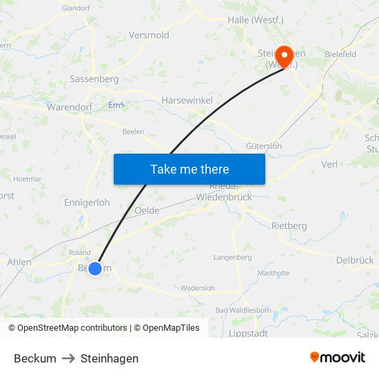 Beckum to Steinhagen map