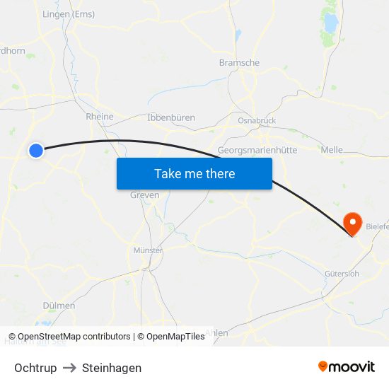 Ochtrup to Steinhagen map