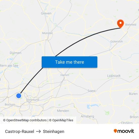 Castrop-Rauxel to Steinhagen map