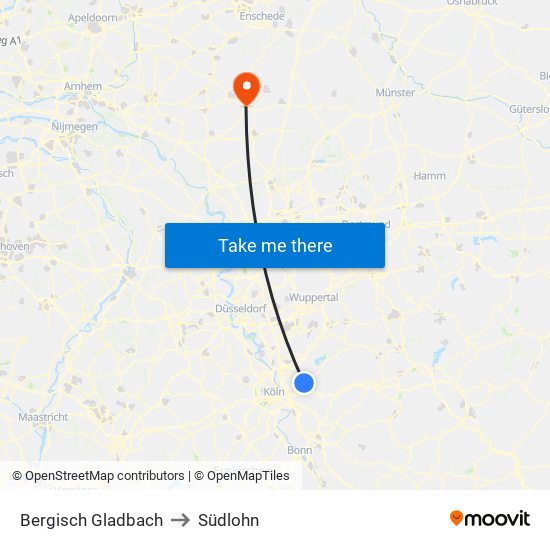 Bergisch Gladbach to Südlohn map