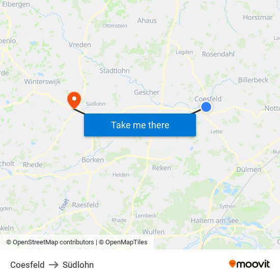 Coesfeld to Südlohn map