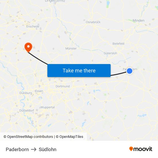 Paderborn to Südlohn map