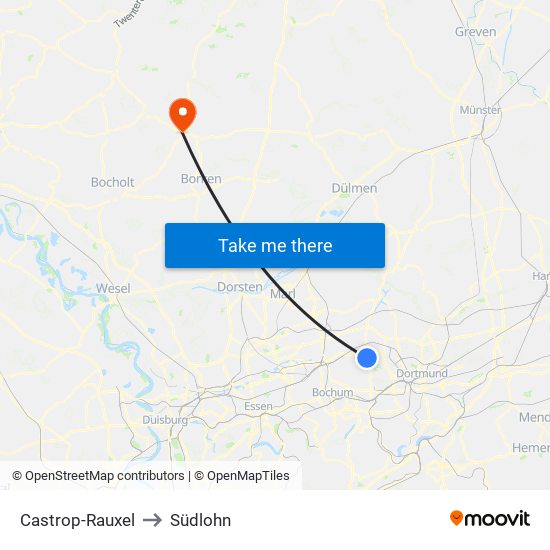 Castrop-Rauxel to Südlohn map