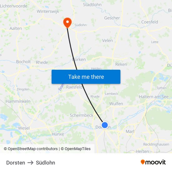Dorsten to Südlohn map