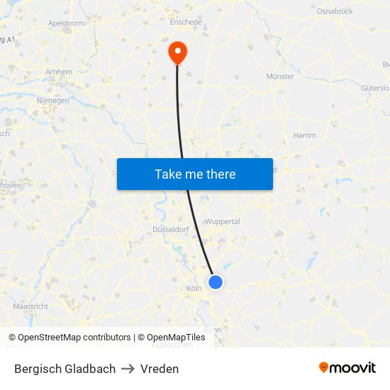 Bergisch Gladbach to Vreden map