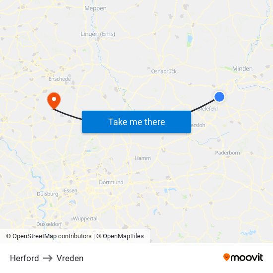 Herford to Vreden map
