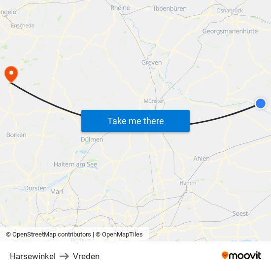 Harsewinkel to Vreden map