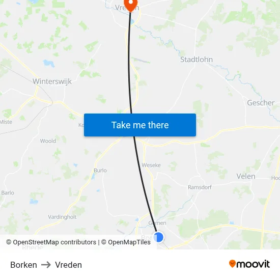 Borken to Vreden map