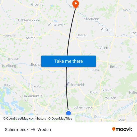 Schermbeck to Vreden map