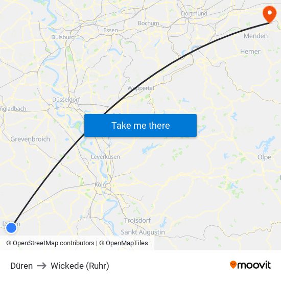 Düren to Wickede (Ruhr) map