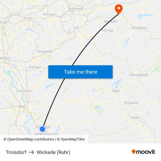 Troisdorf to Wickede (Ruhr) map