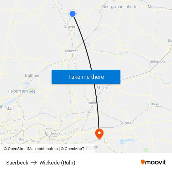 Saerbeck to Wickede (Ruhr) map