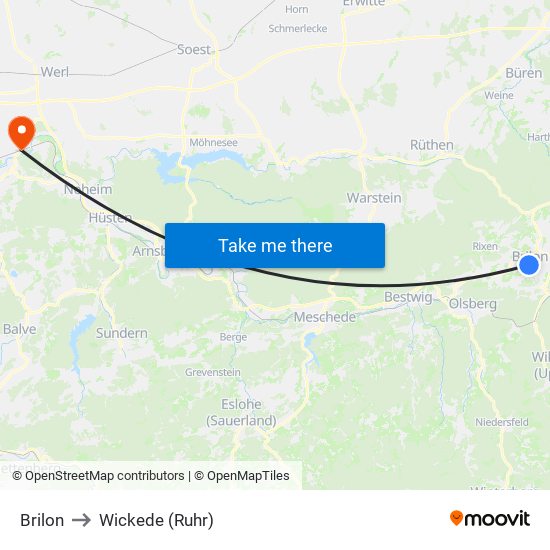Brilon to Wickede (Ruhr) map