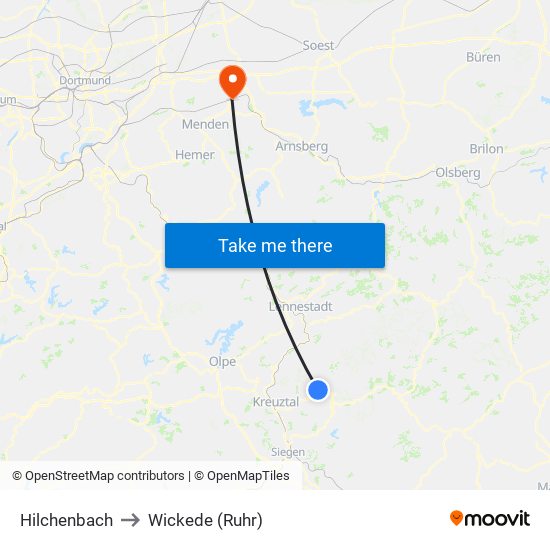 Hilchenbach to Wickede (Ruhr) map