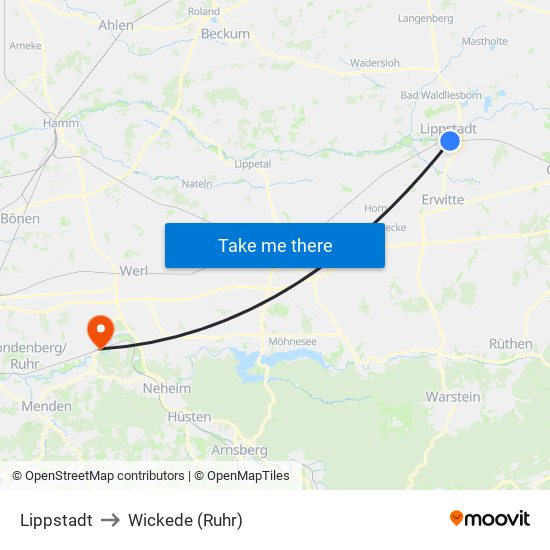 Lippstadt to Wickede (Ruhr) map