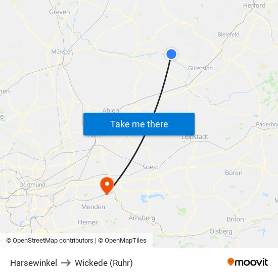 Harsewinkel to Wickede (Ruhr) map