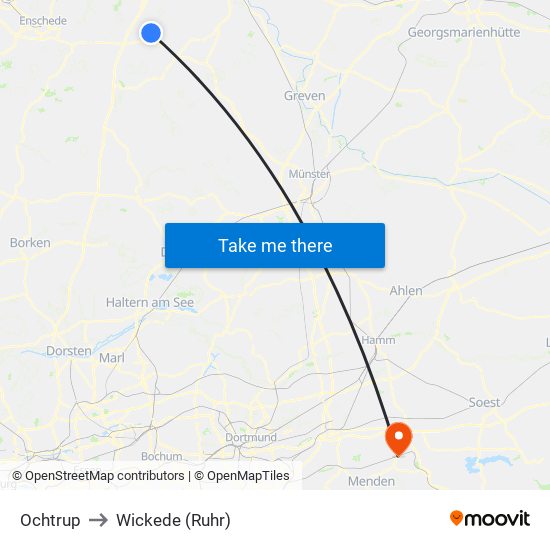 Ochtrup to Wickede (Ruhr) map