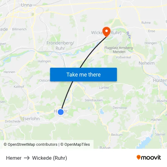 Hemer to Wickede (Ruhr) map