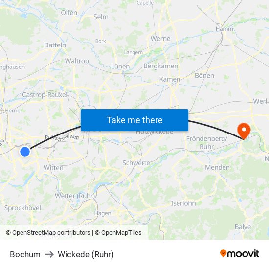 Bochum to Wickede (Ruhr) map