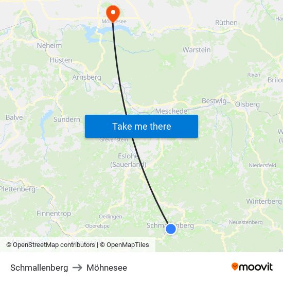 Schmallenberg to Möhnesee map