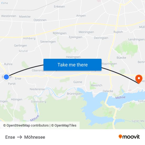Ense to Möhnesee map