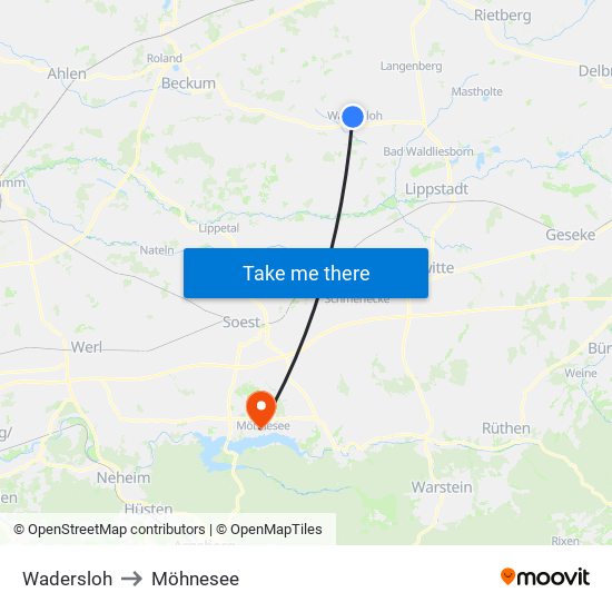 Wadersloh to Möhnesee map