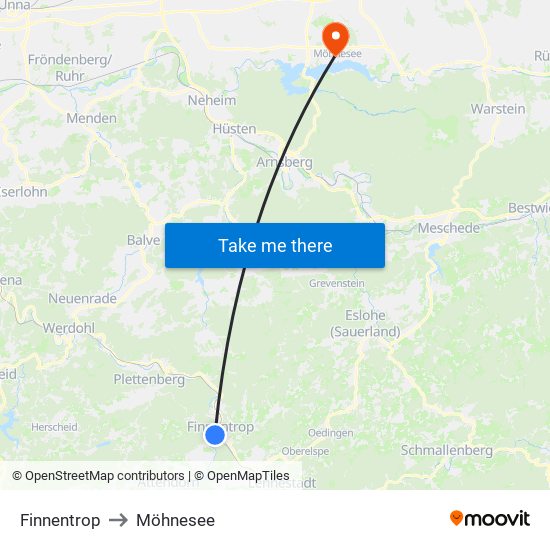 Finnentrop to Möhnesee map