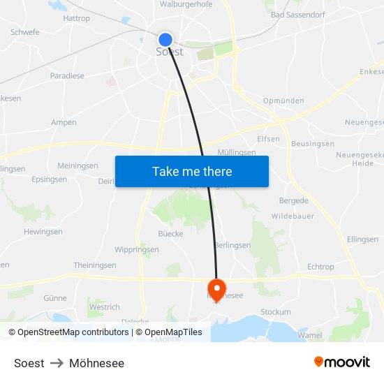 Soest to Möhnesee map