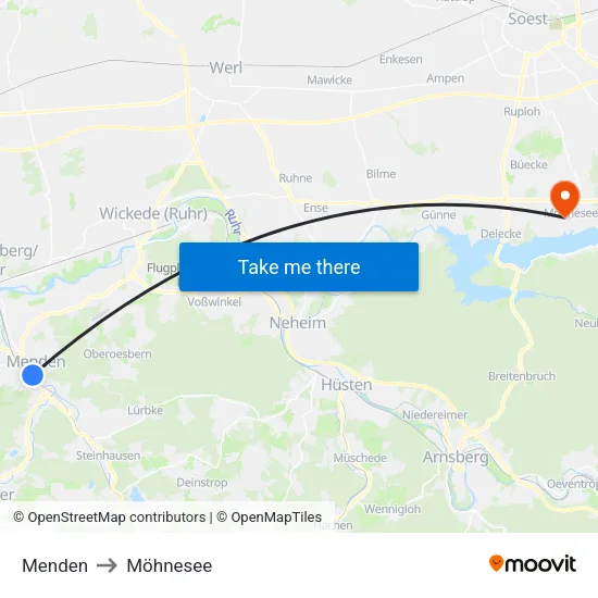 Menden to Möhnesee map