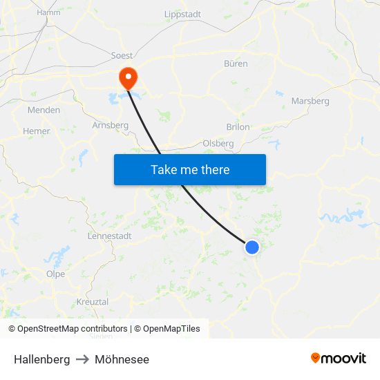 Hallenberg to Möhnesee map