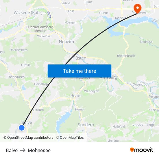 Balve to Möhnesee map