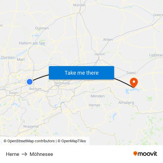 Herne to Möhnesee map