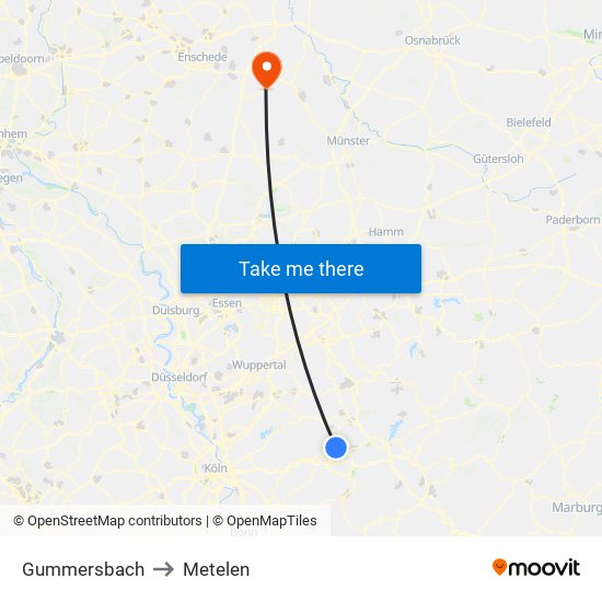 Gummersbach to Metelen map