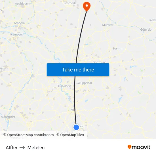 Alfter to Metelen map