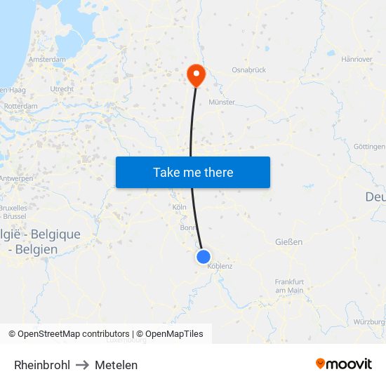 Rheinbrohl to Metelen map