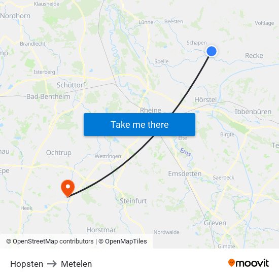 Hopsten to Metelen map