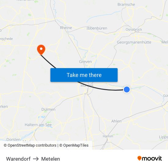 Warendorf to Metelen map