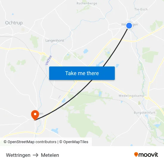 Wettringen to Metelen map