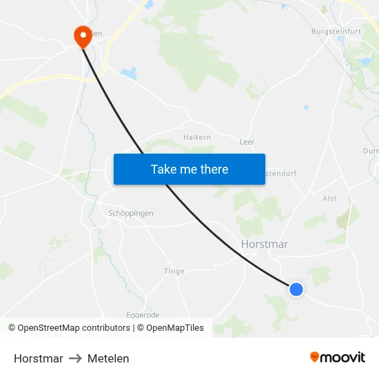 Horstmar to Metelen map